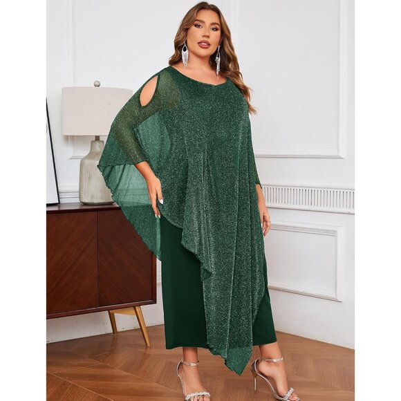 Plus Size Formal Dress Chiffon or Mesh Overlay Elegant Evening Gown - Picture 5 of 6